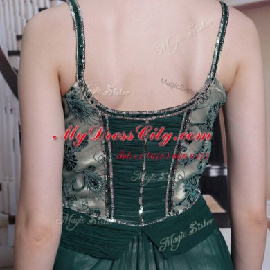 Glorious Chiffon Sleeveless Floor Length Dress for Prom and Embroidery