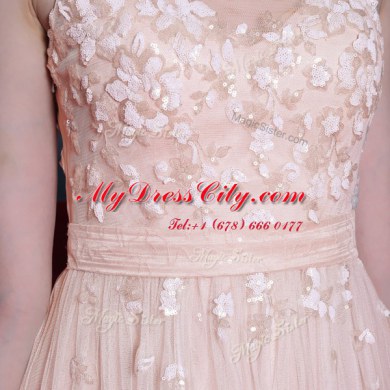 Baby Pink Scoop Side Zipper Lace Evening Dress Sleeveless