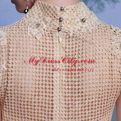 Peach Chiffon Zipper Prom Dress Sleeveless Floor Length Beading and Sequins