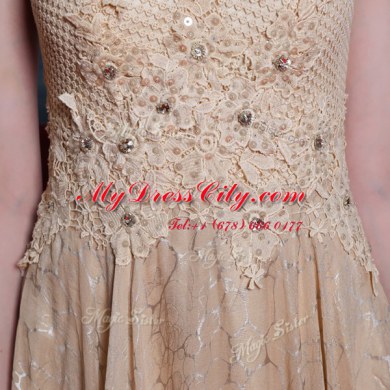 Peach Chiffon Zipper Prom Dress Sleeveless Floor Length Beading and Sequins
