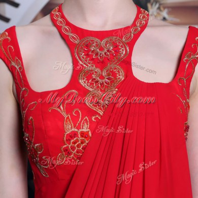 Scoop Red Side Zipper Prom Party Dress Beading and Appliques Sleeveless Floor Length