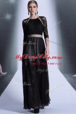 Most Popular Chiffon Scoop Half Sleeves Zipper Lace Homecoming Dress in Black