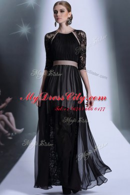 Most Popular Chiffon Scoop Half Sleeves Zipper Lace Homecoming Dress in Black