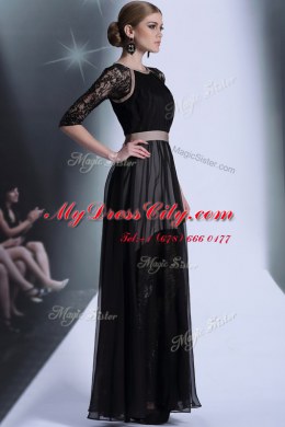 Most Popular Chiffon Scoop Half Sleeves Zipper Lace Homecoming Dress in Black