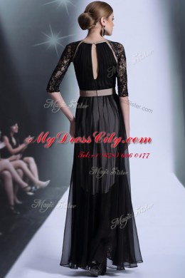 Most Popular Chiffon Scoop Half Sleeves Zipper Lace Homecoming Dress in Black