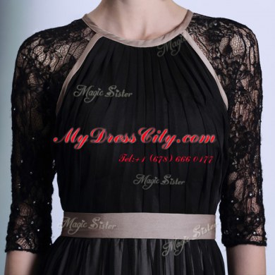 Most Popular Chiffon Scoop Half Sleeves Zipper Lace Homecoming Dress in Black
