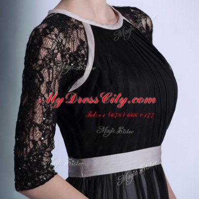 Most Popular Chiffon Scoop Half Sleeves Zipper Lace Homecoming Dress in Black