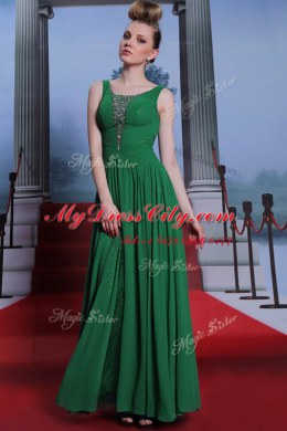 Pretty Chiffon and Sequined Scoop Sleeveless Side Zipper Beading Homecoming Dress in Dark Green