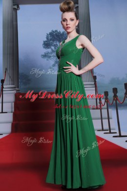 Pretty Chiffon and Sequined Scoop Sleeveless Side Zipper Beading Homecoming Dress in Dark Green