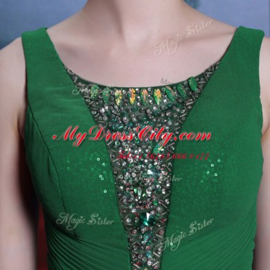 Pretty Chiffon and Sequined Scoop Sleeveless Side Zipper Beading Homecoming Dress in Dark Green