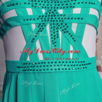 High Class Column/Sheath Prom Dresses Turquoise Scoop Chiffon Cap Sleeves Floor Length Side Zipper