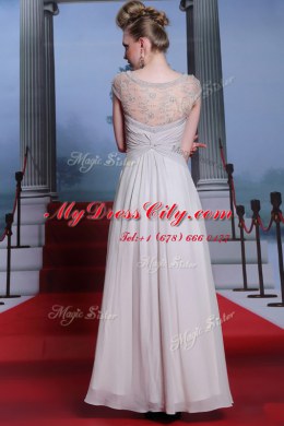 Admirable Silver Sleeveless Beading and Lace and Ruching Floor Length Prom Dress