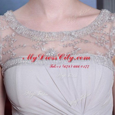 Admirable Silver Sleeveless Beading and Lace and Ruching Floor Length Prom Dress