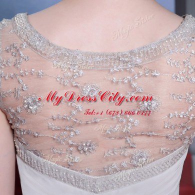 Admirable Silver Sleeveless Beading and Lace and Ruching Floor Length Prom Dress