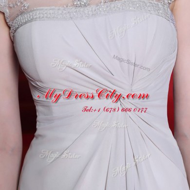 Admirable Silver Sleeveless Beading and Lace and Ruching Floor Length Prom Dress