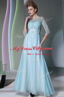 Scoop Half Sleeves Chiffon Beading Zipper