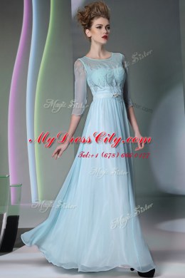 Scoop Half Sleeves Chiffon Beading Zipper