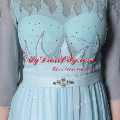 Scoop Half Sleeves Chiffon Beading Zipper