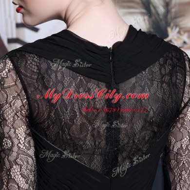 Pleated Floor Length Empire Half Sleeves Black Evening Dress Zipper