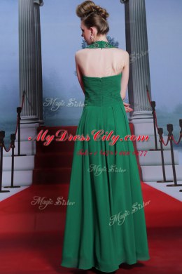 Fitting Teal Halter Top Neckline Beading and Ruching Evening Dress Sleeveless Zipper