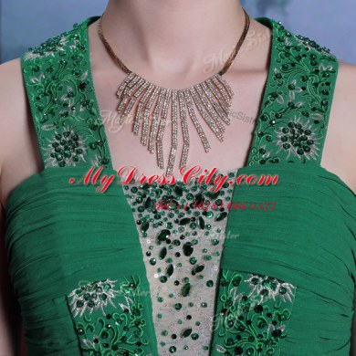 Fitting Teal Halter Top Neckline Beading and Ruching Evening Dress Sleeveless Zipper