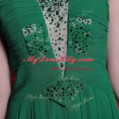 Fitting Teal Halter Top Neckline Beading and Ruching Evening Dress Sleeveless Zipper