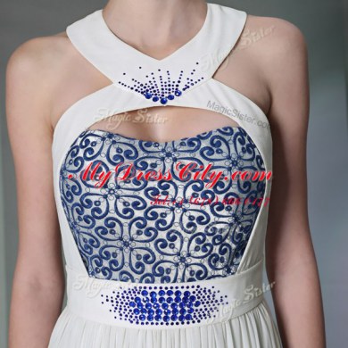 Decent White Halter Top Neckline Beading and Embroidery Sleeveless Zipper