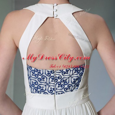 Decent White Halter Top Neckline Beading and Embroidery Sleeveless Zipper
