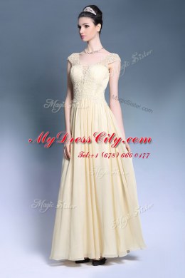 On Sale Champagne Chiffon Zipper Sleeveless Ankle Length Lace