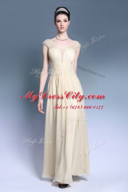 On Sale Champagne Chiffon Zipper Sleeveless Ankle Length Lace