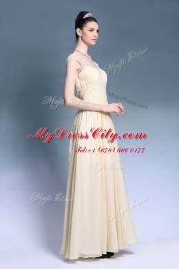 On Sale Champagne Chiffon Zipper Sleeveless Ankle Length Lace