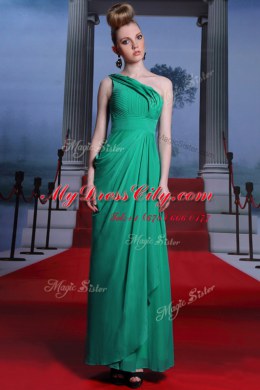 One Shoulder Sleeveless Beading and Ruching Side Zipper Prom Party Dress