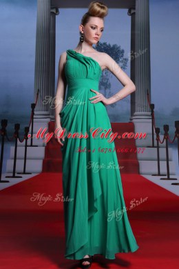 One Shoulder Sleeveless Beading and Ruching Side Zipper Prom Party Dress