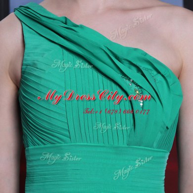 One Shoulder Sleeveless Beading and Ruching Side Zipper Prom Party Dress