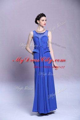 Cute Chiffon Scoop Sleeveless Zipper Beading and Appliques Prom Evening Gown in Blue
