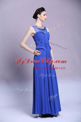 Cute Chiffon Scoop Sleeveless Zipper Beading and Appliques Prom Evening Gown in Blue