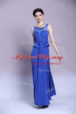 Cute Chiffon Scoop Sleeveless Zipper Beading and Appliques Prom Evening Gown in Blue