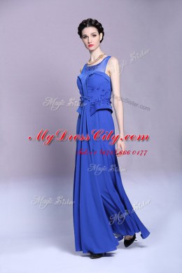 Cute Chiffon Scoop Sleeveless Zipper Beading and Appliques Prom Evening Gown in Blue