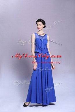 Cute Chiffon Scoop Sleeveless Zipper Beading and Appliques Prom Evening Gown in Blue