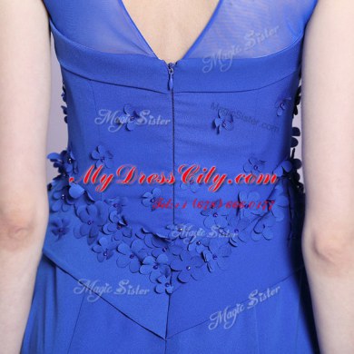 Cute Chiffon Scoop Sleeveless Zipper Beading and Appliques Prom Evening Gown in Blue