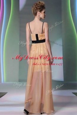Peach Sleeveless Chiffon Zipper Prom Gown for Prom and Party