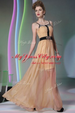 Peach Sleeveless Chiffon Zipper Prom Gown for Prom and Party
