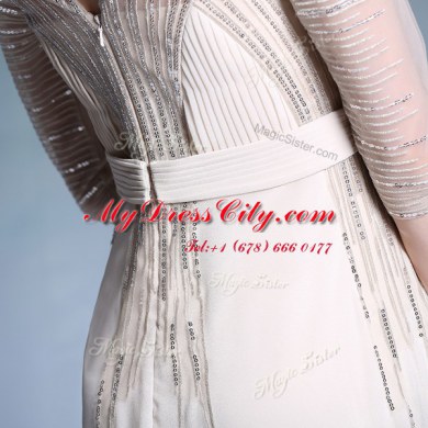 Short Sleeves Beading and Pleated Zipper