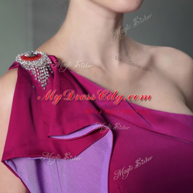 One Shoulder Burgundy Sleeveless High Low Beading and Sashes ribbons Side Zipper Prom Evening Gown