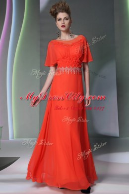 Exquisite Scoop Short Sleeves Chiffon Prom Dresses Appliques Side Zipper