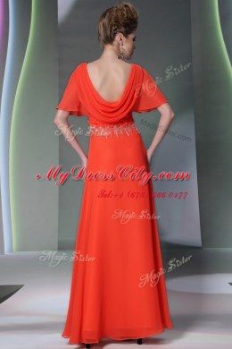 Exquisite Scoop Short Sleeves Chiffon Prom Dresses Appliques Side Zipper