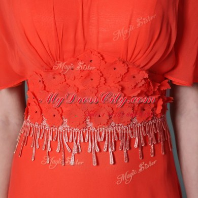 Exquisite Scoop Short Sleeves Chiffon Prom Dresses Appliques Side Zipper