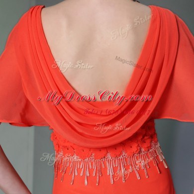 Exquisite Scoop Short Sleeves Chiffon Prom Dresses Appliques Side Zipper