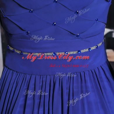 Sumptuous Royal Blue Prom and Party and For with Beading and Pleated One Shoulder Sleeveless Side Zipper