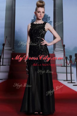 Superior Floor Length Black Prom Party Dress Scoop Sleeveless Zipper
